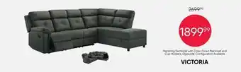 Meubles RD Victoria - Reclining Sectional with Drop-Down Backrest and Cup Holders - Dark Grey offer