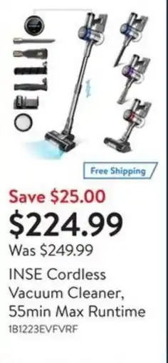Walmart Inse cordless vacuum cleaner, 55min max runtime offer