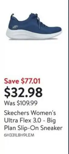 Walmart Skechers women's ultra flex 3.0 big plan slip-on sneaker offer