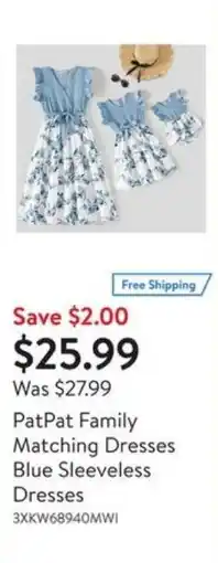 Walmart Patpat family matching dresses blue sleeveless dresses offer