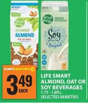 Food Basics Life smart almond, oat or soy beverages offer