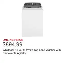 Costco Whirlpool 5.4 cu ft. White Top Load Washer with Removable Agitator offer