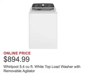 Costco Whirlpool 5.4 cu ft. White Top Load Washer with Removable Agitator offer
