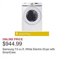Costco Samsung 7.5 cu ft. White Electric Dryer with SmartCare offer