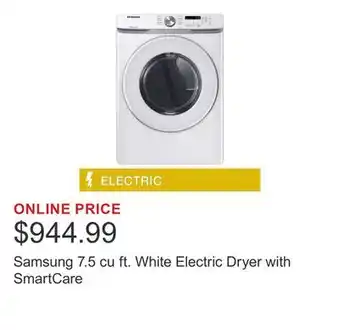 Costco Samsung 7.5 cu ft. White Electric Dryer with SmartCare offer