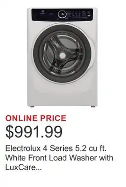 Costco Electrolux 4 Series 5.2 cu ft. White Front Load Washer with LuxCare Wash System offer