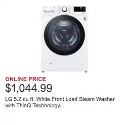 Costco LG 5.2 cu ft. White Front Load Steam Washer with ThinQ Technology and Wi-Fi Enabled offer