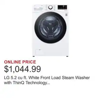 Costco LG 5.2 cu ft. White Front Load Steam Washer with ThinQ Technology and Wi-Fi Enabled offer