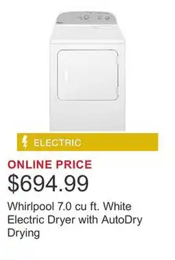 Costco Whirlpool 7.0 cu ft. White Electric Dryer with AutoDry Drying offer