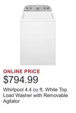 Costco Whirlpool 4.4 cu ft. White Top Load Washer with Removable Agitator offer