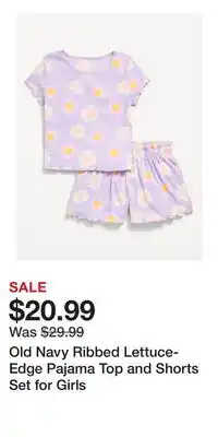 Old Navy Old Navy Ribbed Lettuce-Edge Pajama Top and Shorts Set for Girls offer