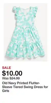 Old Navy Old Navy Printed Flutter-Sleeve Tiered Swing Dress for Girls offer