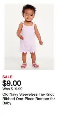 Old Navy Old Navy Sleeveless Tie-Knot Ribbed One-Piece Romper for Baby offer