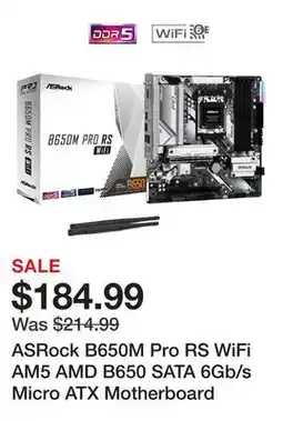 Newegg ASRock B650M Pro RS WiFi AM5 AMD B650 SATA 6Gb/s Micro ATX Motherboard offer