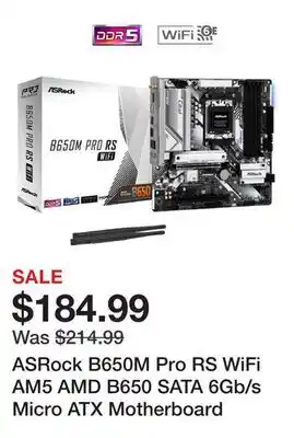 Newegg ASRock B650M Pro RS WiFi AM5 AMD B650 SATA 6Gb/s Micro ATX Motherboard offer