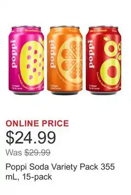 Costco Poppi Soda Variety Pack 355 mL, 15-pack offer