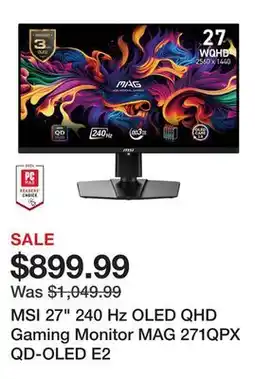 Newegg MSI 27 240 Hz OLED QHD Gaming Monitor MAG 271QPX QD-OLED E2 offer