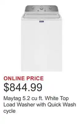 Costco Maytag 5.2 cu ft. White Top Load Washer with Quick Wash cycle offer