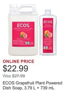 Costco ECOS Grapefruit Plant Powered Dish Soap, 3.79 L + 739 mL offer