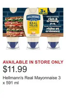 Costco Hellmann's Real Mayonnaise 3 x 591 ml offer