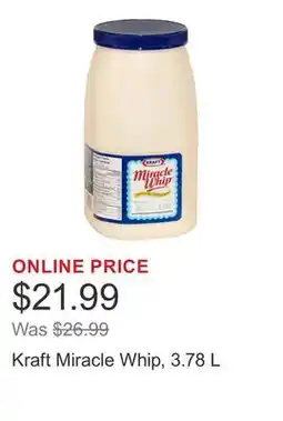 Costco Kraft Miracle Whip, 3.78 L offer