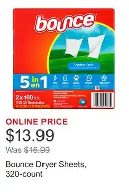 Costco Bounce Dryer Sheets, 320-count offer