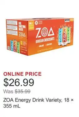 Costco ZOA Energy Drink Variety, 18 × 355 mL offer