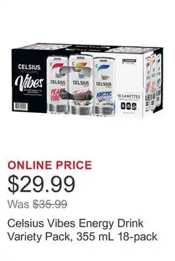 Costco Celsius Vibes Energy Drink Variety Pack, 355 mL 18-pack offer