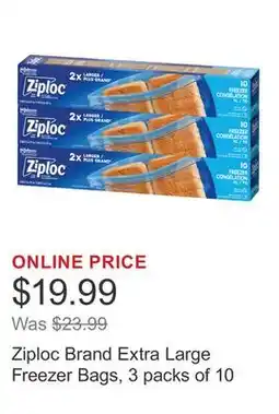 Costco Ziploc Brand Extra Large Freezer Bags, 3 packs of 10 offer
