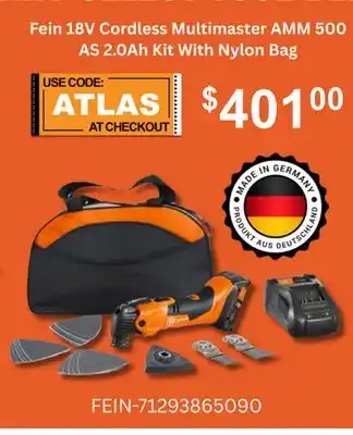 Atlas Tools & Machinery Fein 18V Cordless Multimaster AMM 500 AS 2.0Ah Kit With Nylon Bag offer