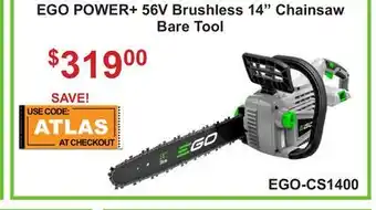 Atlas Tools & Machinery EGO POWER+ 56V Brushless 14 Chainsaw Bare Tool offer