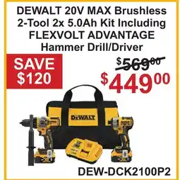 Atlas Tools & Machinery DEWALT 20V MAX Brushless 2-Tool 2x 5.0Ah Kit Including FLEXVOLT ADVANTAGE Hammer Drill/Driver offer