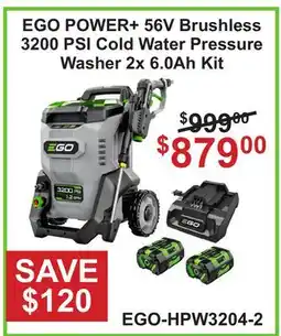 Atlas Tools & Machinery EGO POWER+ 56V Brushless 3200 PSI Cold Water Pressure Washer 2x 6.0Ah Kit offer