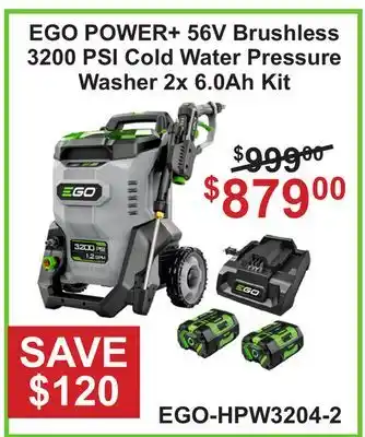 Atlas Tools & Machinery EGO POWER+ 56V Brushless 3200 PSI Cold Water Pressure Washer 2x 6.0Ah Kit offer