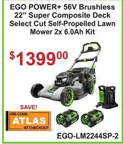 Atlas Tools & Machinery EGO POWER+ 56V Brushless 22 Super Composite Deck Select Cut Self-Propelled Lawn Mower 2x 6.0Ah Kit offer