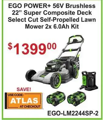 Atlas Tools & Machinery EGO POWER+ 56V Brushless 22 Super Composite Deck Select Cut Self-Propelled Lawn Mower 2x 6.0Ah Kit offer