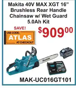 Atlas Tools & Machinery Makita 40V MAX XGT 16 Brushless Rear Handle Chainsaw w/ Wet Guard 5.0Ah Kit offer