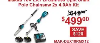 Atlas Tools & Machinery Makita 18V LXT Brushless Split Shaft Pole Chainsaw 2x 4.0Ah Kit offer