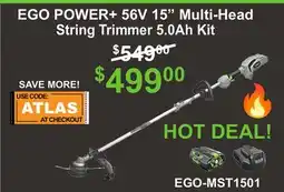 Atlas Tools & Machinery EGO POWER+ 56V 15 Multi-Head String Trimmer 5.0Ah Kit offer