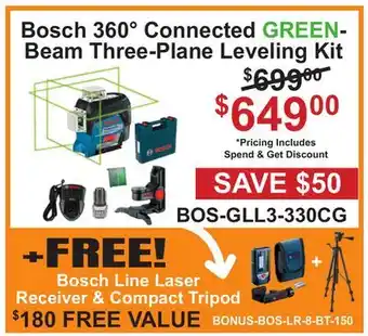 Atlas Tools & Machinery Bosch 360° Connected GREEN-Beam Three-Plane Leveling Kit Bosch Line Laser Receiver & Compact offer