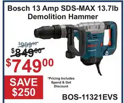 Atlas Tools & Machinery Bosch 13 Amp SDS-MAX 13.7lb Demolition Hammer offer