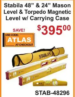Atlas Tools & Machinery Stabila 48 & 24 Mason Level & Torpedo Magnetic Level w/Carrying Case offer