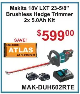 Atlas Tools & Machinery Makita 18V LXT 23-5/8 Brushless Hedge Trimmer 2x 5.0Ah Kit offer