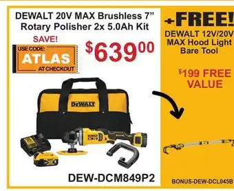 Atlas Tools & Machinery 20V MAX Brushless 7 Rotary Polisher 2x 5.0Ah Kit offer