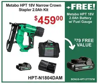 Atlas Tools & Machinery HPT 18V Narrow Crown Stapler offer