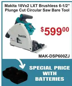 Atlas Tools & Machinery Makita 18Vx2 LXT Brushless 6-1/2 Plunge Cut Circular Saw Bare Tool offer