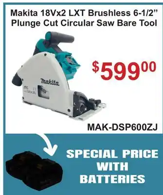 Atlas Tools & Machinery Makita 18Vx2 LXT Brushless 6-1/2 Plunge Cut Circular Saw Bare Tool offer