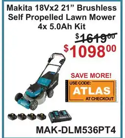 Atlas Tools & Machinery Makita 18Vx2 21 Brushless Self Propelled Lawn Mower 4x 5.0Ah Kit offer