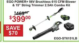Atlas Tools & Machinery EGO POWER + 56V Brushless 615 CFM Blower & 15 String Trimmer 2.5Ah Combo Kit offer