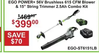 Atlas Tools & Machinery EGO POWER + 56V Brushless 615 CFM Blower & 15 String Trimmer 2.5Ah Combo Kit offer